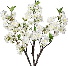 Briful Artificial Flowers Like Real Spring Flowers, Decorative Flowers, White Peach Blossom, Artificial Branches, 46 cm, Short Stems for Flower Arrangement, Home Decoration, Pack of 3