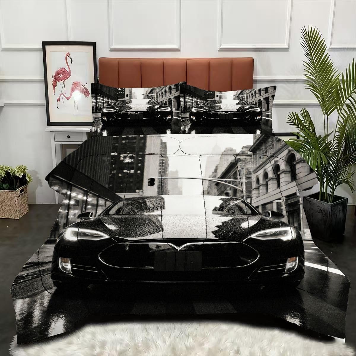 Couette imprimée voiture de sport 3D 200x200 lavable en machine pour une chambre d'ado passionné