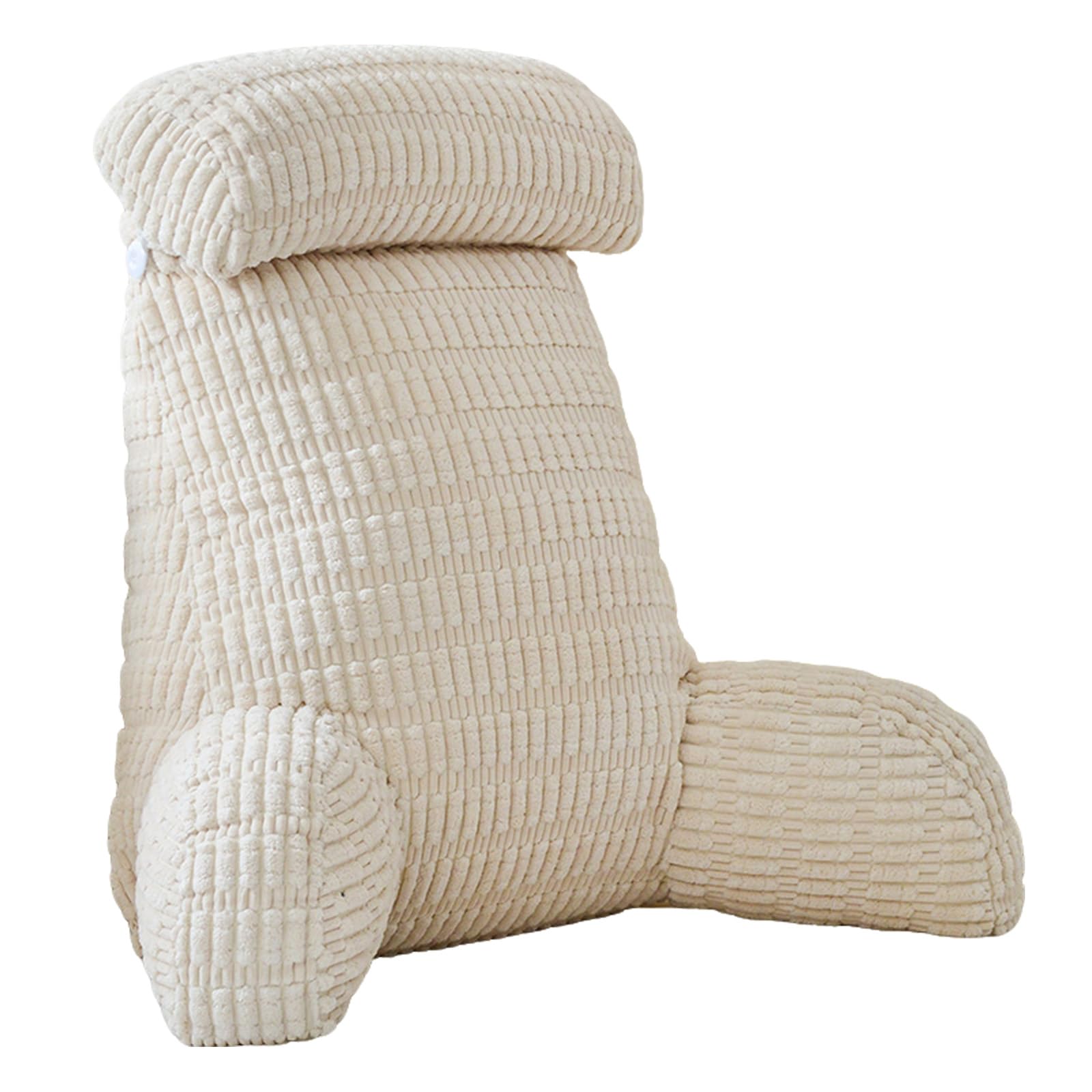 Coussin de Lecture pour Lit et Canapé, 80x55x40cm Oreiller de Lecture Dossier de Lit avec Accoudoirs, Oreiller Cervical et Poches de Rangement, Coussin Dossier Canapé pour lecture, Détente, Beige