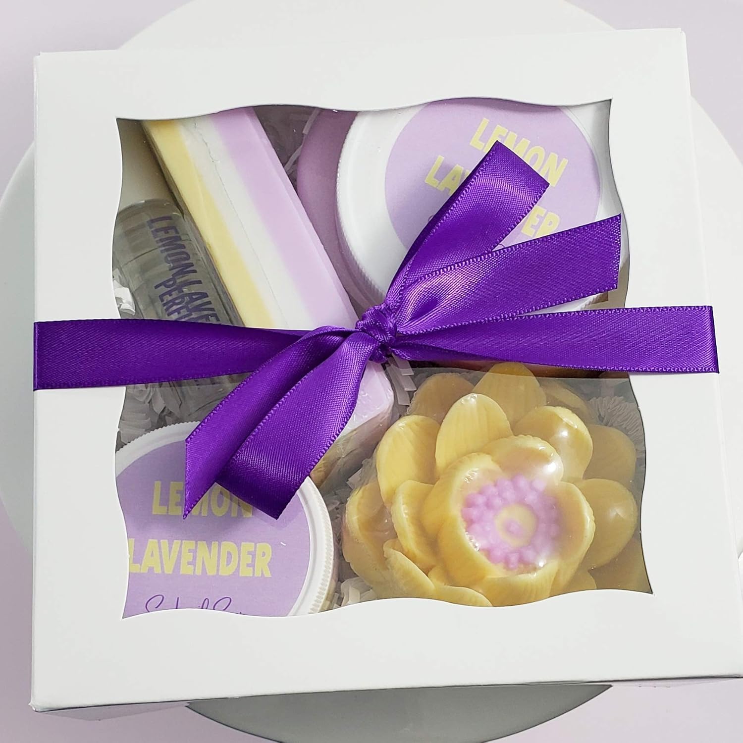 Sunbasil Soap Lemon Lavender Relaxing Lotus Spa Gift Basket for Women/Birthday/Mothers Day/Thank You