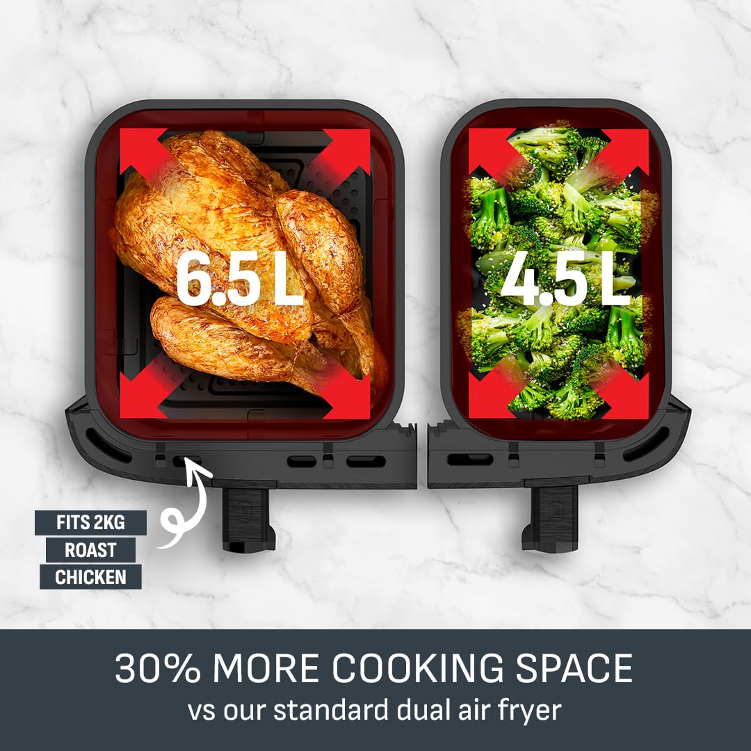 Tefal XXL Friteuse à air de 11 L, double tiroir, sans huile, extra croustillant, rôtir, cuire, réchauffer, déshydrater, 7 programmes prédéfinis, lavable au lave-vaisselle, 8+ portions,