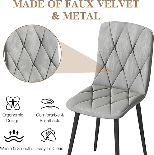 Miniatura 5 de DKLGG Juego de mesa redonda de comedor para 4, mesa de comedor de mármol sintético de 39 pulgadas con sillas tapizadas de terciopelo, juego de mesa