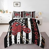 Vista 1 de Juego de edredón de motocross para adolescentes, juego de ropa de cama con bandera estadounidense, edredón de plumón para deportes extremos
