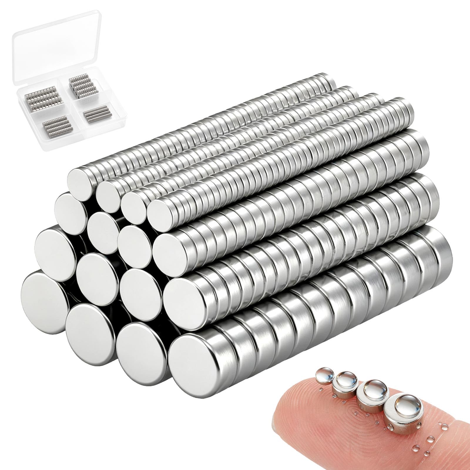 300 samll Round neodymium magnets strong for crafts- 40pcs 6x3mm,100pcs 5x2mm, 60pcs 4x2mm, 100pcs 3x1mm, Strong Magnets for Fridge, Whiteboards, Crafts