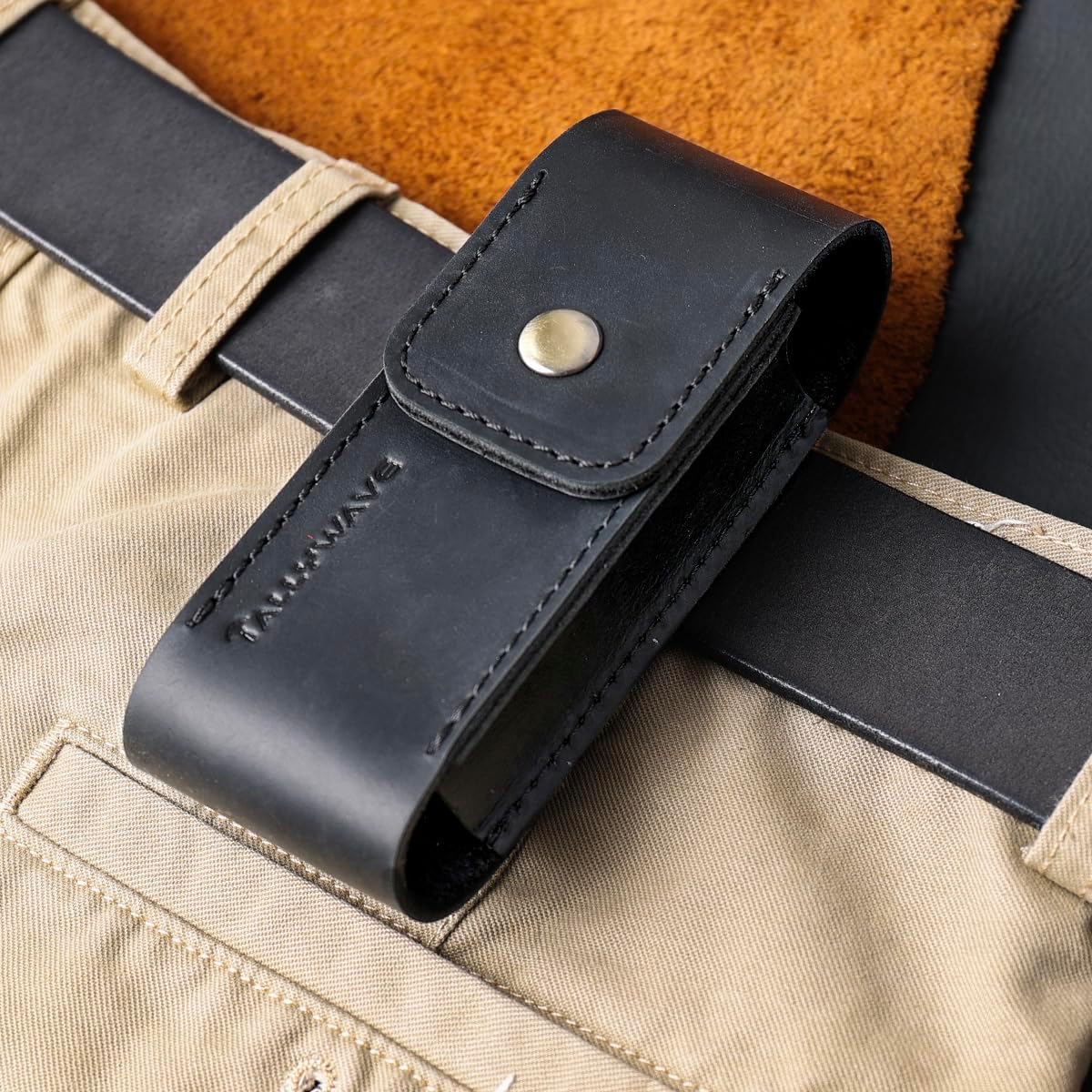 Leather Multitool Sheath - Belt Clip Multi Tool Holster - Magnetic Closure EDC Belt Organizer, Black - Image 7