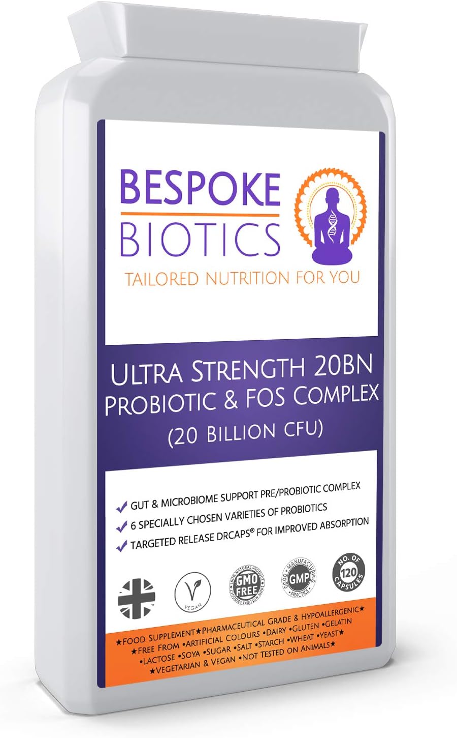 Probiotic & Prebiotic Complex | Clean 20 Billion cfu & FOS |Stress| Digestion |Inflammation| Epithelial Crosstalk & Immunity Booster| Manages Histamines | Reaches microbiome Acid Resistant|UK