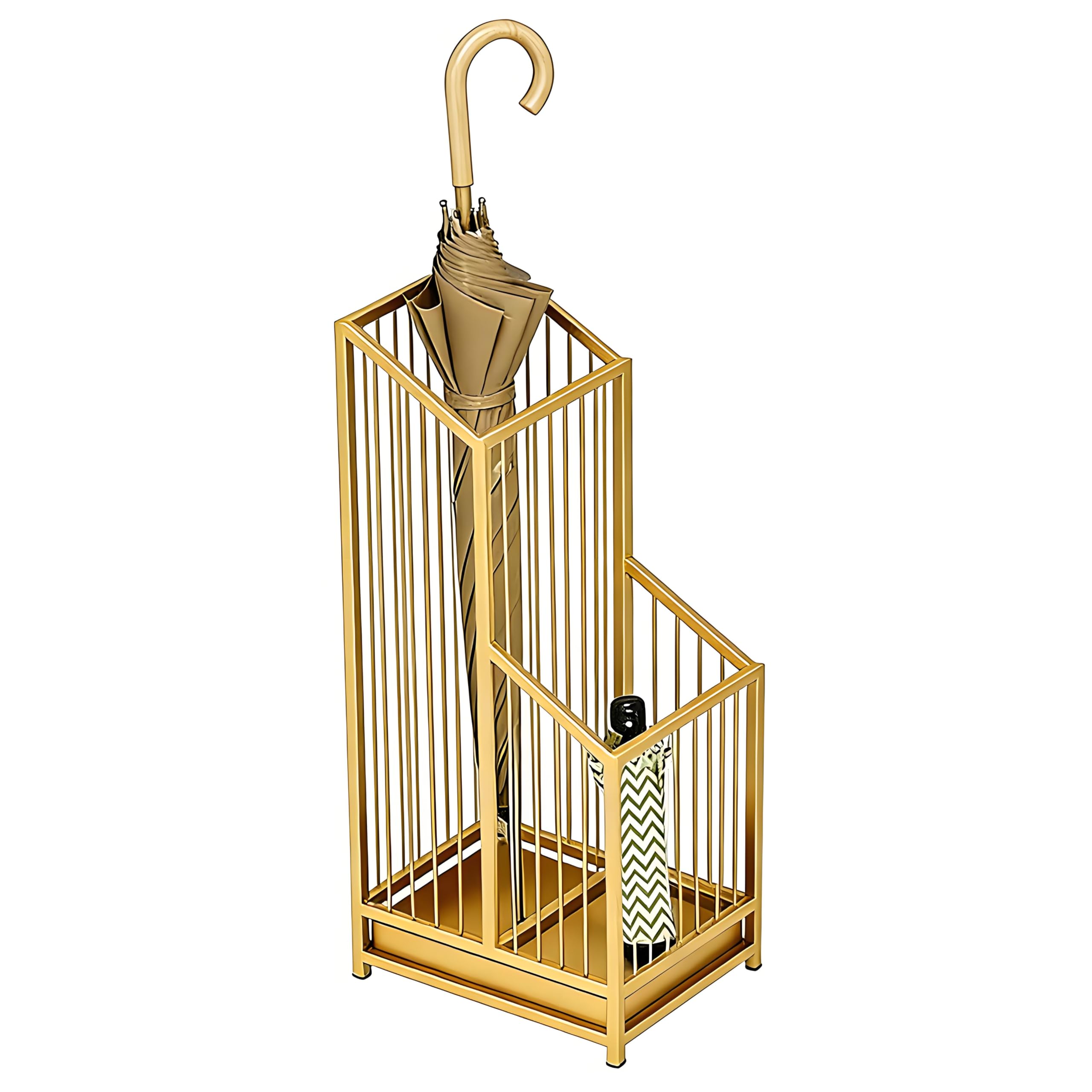 SINBINTA Metal Umbrella Stand, Umbrella Holder with Removable Drip Tray, Square Umbrella Storage Stand Rack, Walking Stick Holder Organizer for Hallway Entryway (Gold, Small)