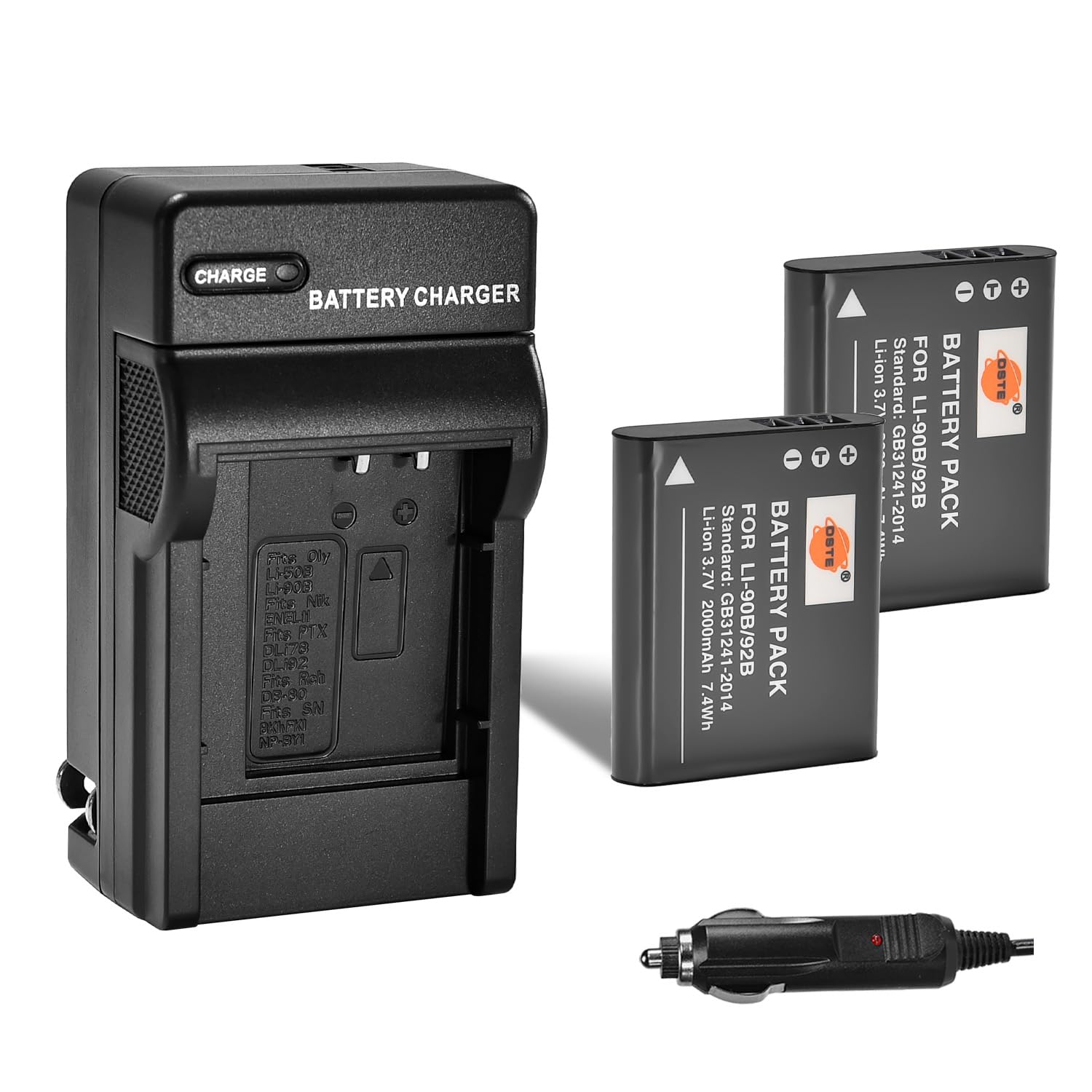 DSTE 2pcs Li-90B Battery + DC16 Travel and Car Charger Adapter Compatible with Olympus SH-50 iHS SH-60 SP-100 Tough TG-1 TG-2 TG-3 TG-5 TG-6 XZ-2 ihs TG-Tracker Camera as LI-92B