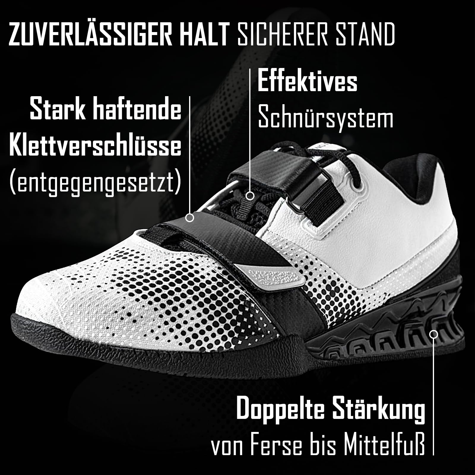 Strength Shop 1 Paar, Gewichtheberschuhe Herren & Damen mit Hartplastik-Keilabsatz (2,3cm), extrem rutschfest & stabil, Weightlifting Shoes mit starrer Gummi/TPU Sohle & Doppelverschluss