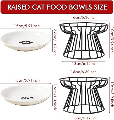 Miniatura 2 de Paquete de 2 platos elevados para gatos, antivómitos, aptos para bigotes, platos elevados para comida para gatos, plato de cerámica para gatos con