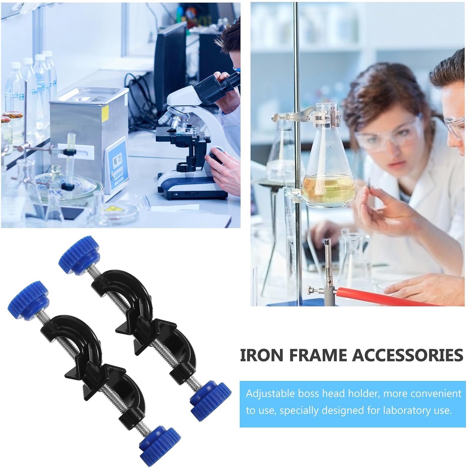 2pcs Black Aluminum Coated Cross Clamp Stand Holder with Boss Head for Laboratory Use, Heavy Duty Lab Stand Clamp Holder Support for Flask and Rod Attachments