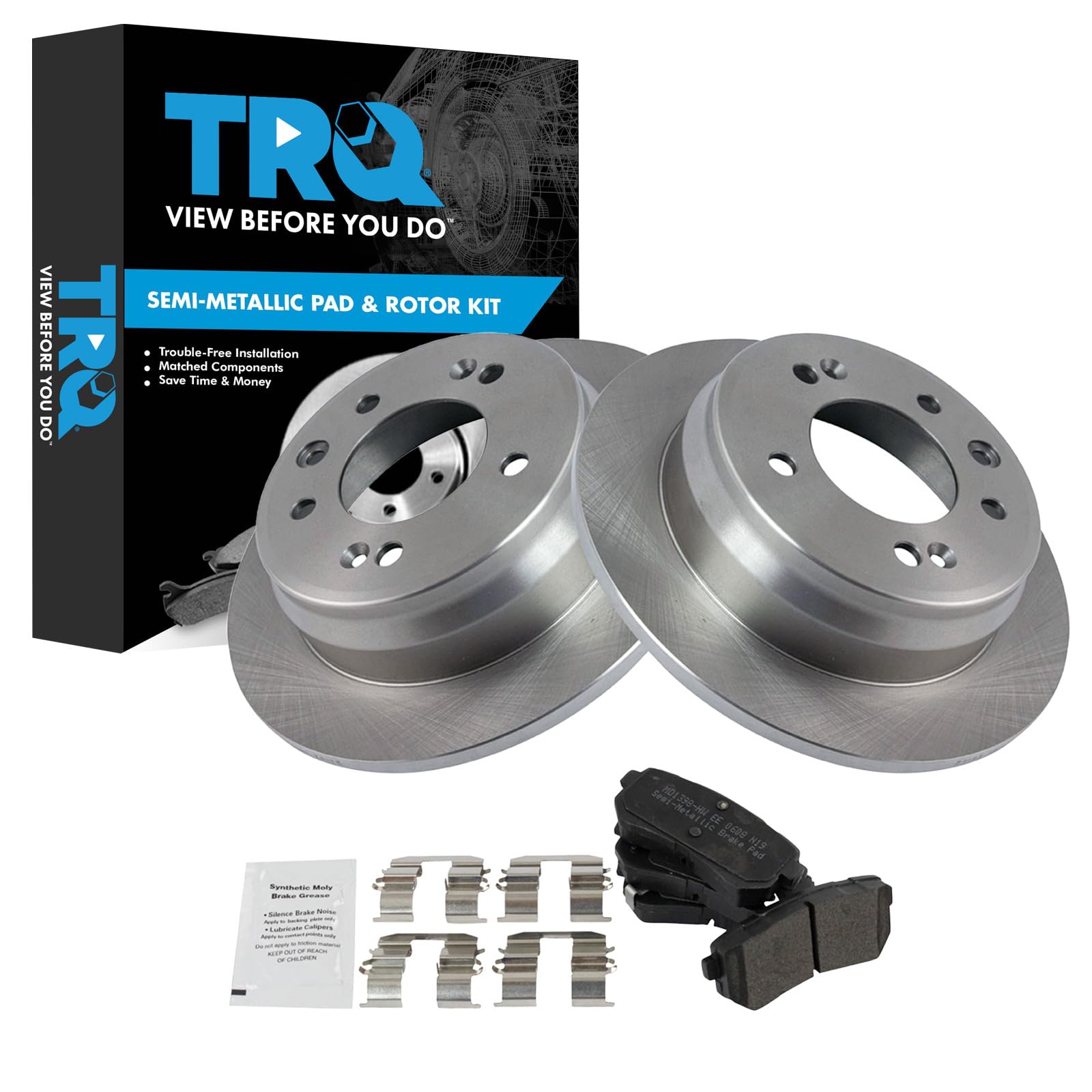 TRQ Rear Brake Pad and Rotor Set Semi Metallic Solid Rotors