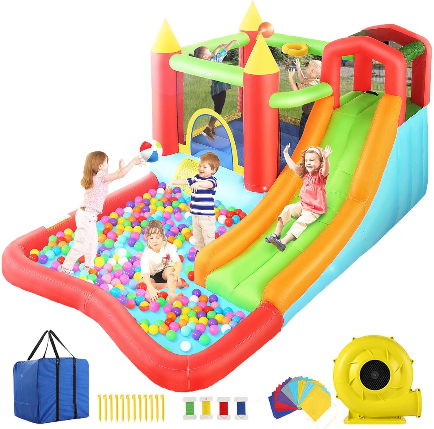 AKEYDIY Inflatable Bounce House,Large Bounce Castle with Blower for Kids and Toddlers, Inflatable Bouncers W/Long Slide &Jump,13 x 12ft Bounce House Combo for Kids Gift Indoor Backyard