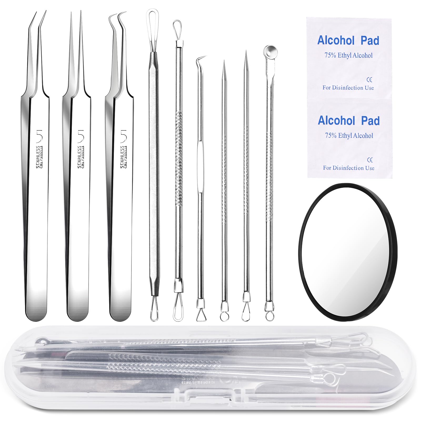Blackhead Remover Pimple Popper Tool Kit 10PCS Professional Stainless Steel Blackhead Tweezers,Pimple Extractor for Removing Pimples, Zit on Face -