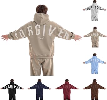 Wankang Mens Hooded Sweatshirts Yahweh Forgiven Letter Print Graphic Hoodies pullover Oversized Loose Pullover Sweatshirts