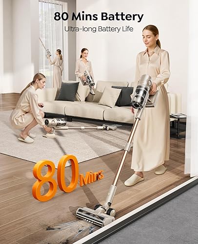 Miniatura 7 de Aspiradora inalámbrica, aspiradoras de 80 minutos50 kpa para el hogar, aspiradoras de palo con autoservicio, pantalla táctil, faros LED,