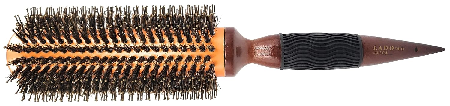 Lado Pro Long Gold Barrel Double Nylon & Boar Bristle Round Wood Hair Brush (Extra Large, 2 3/4 inch)
