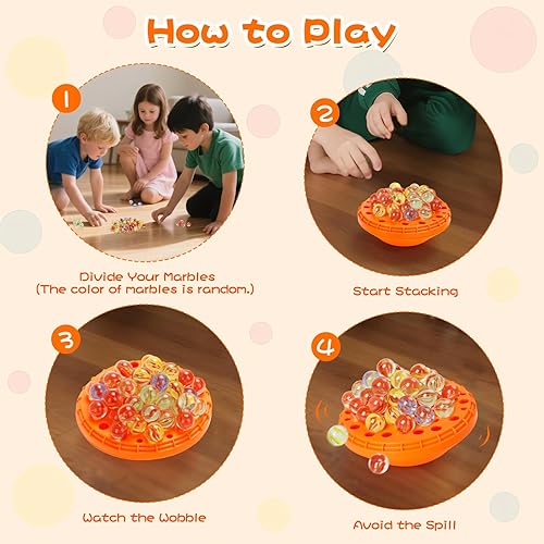 Miniatura 5 de Juego de equilibrio de canicas, 50 canicas coloridas con almacenamiento integrado, divertido desafío familiar para 1-4 jugadores, juguete educativo