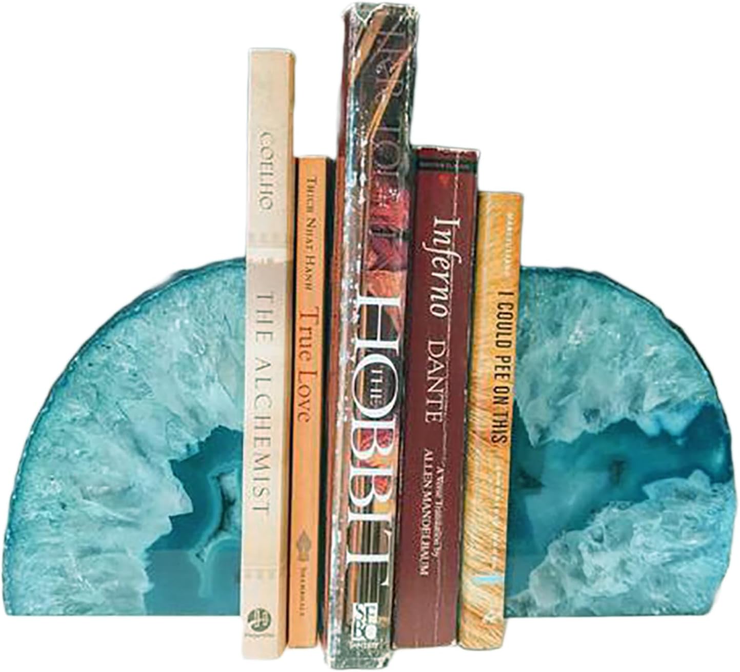 JIC Gem Teal Agate Bookends Heavy Duty Book Ends for Shelves Geode Book Ends with Rubber Bumpers for Office Décor and Home Decoration(1 Pair, 2-3 LBS) : Home & Kitchen