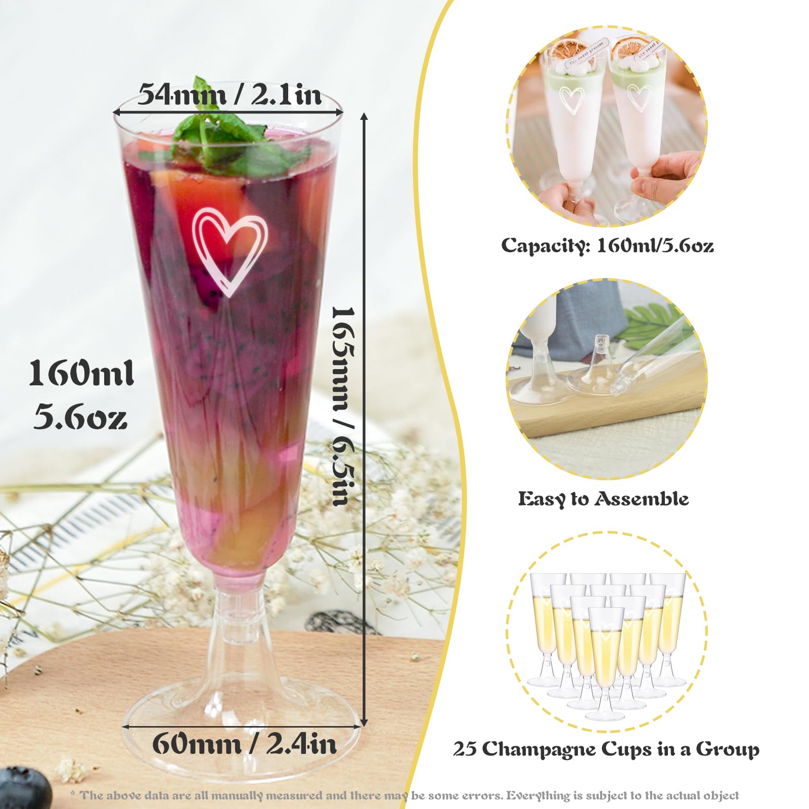 22 Stück Sektgläser (160ml) - Wiederverwendbar, Transparent, Bruchsicher, Für Party & Feier
