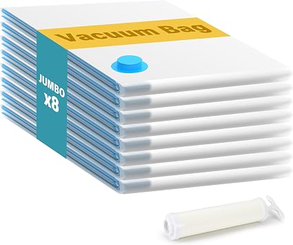 InfiniPower Vacuum Storage Bags 8-Jumbo 80% Space Saver with Travelling Pump for Quilts and Blankets