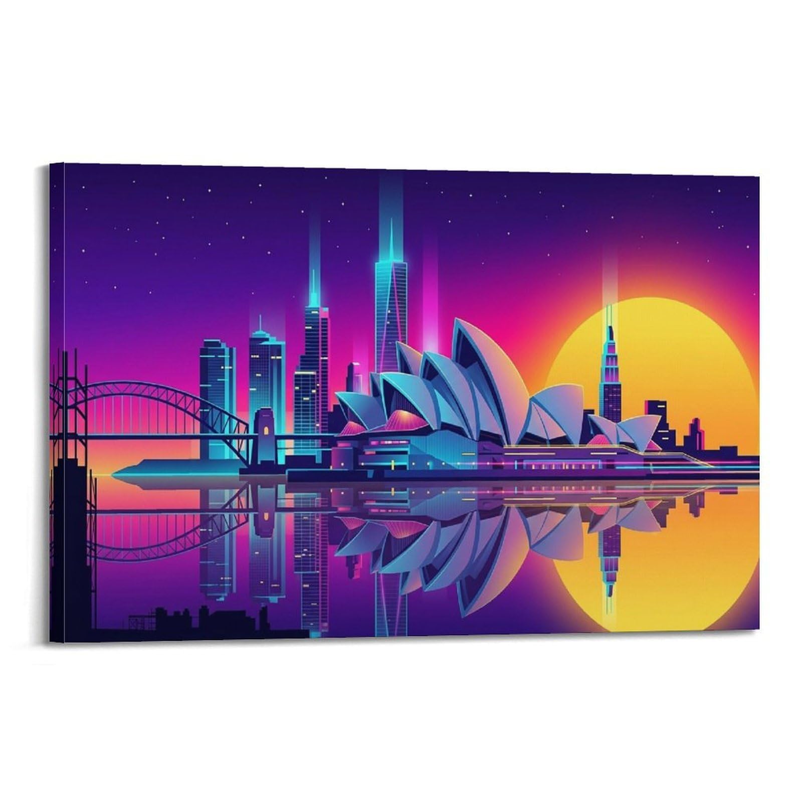 OKAHYS Sydney Sydney Opera House Synthwave Travel Poster Modern Decorative Canvas Prints - Ideal Wall Art for Family, Man Cave, Game Room, Boys & Girls Bedroom 24x36inch(60x90cm)