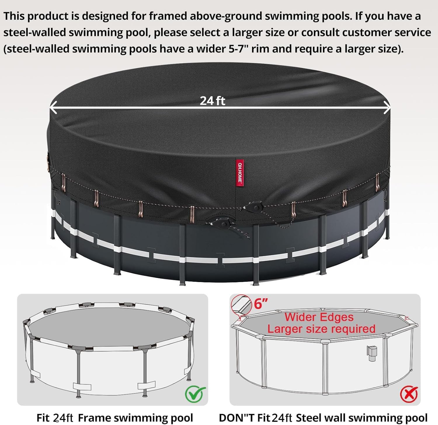QH.HOME 24Ft Round Pool Cover, [2026 Upgraded Heavy Duty Fabric] Solar Cover for Above Ground Pools, New Super Windproof with 2 Patented Ratchet for Easy Installation, Snug Fit&UV Resistant