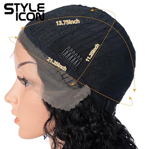 Miniatura 6 de Style Icon Pelucas de cabello humano, pelucas cortas y rizadas afro, pelucas afro esponjosas con parte en T, onda profunda, prearrancadas HD, encaje
