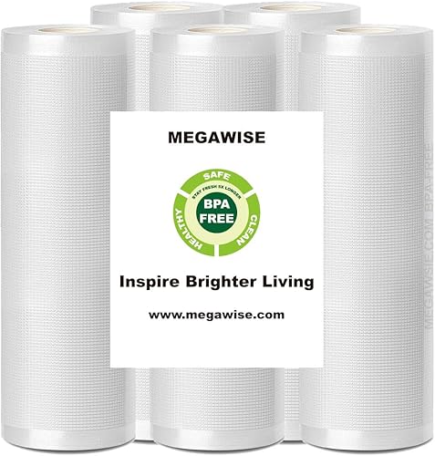 Miniatura 10 de MegaWise 3 rollos de bolsas para máquinas selladoras al vacío, 8 pulgadas de ancho y 21.6 pies de largo para selladores al vacío Megawise y otras