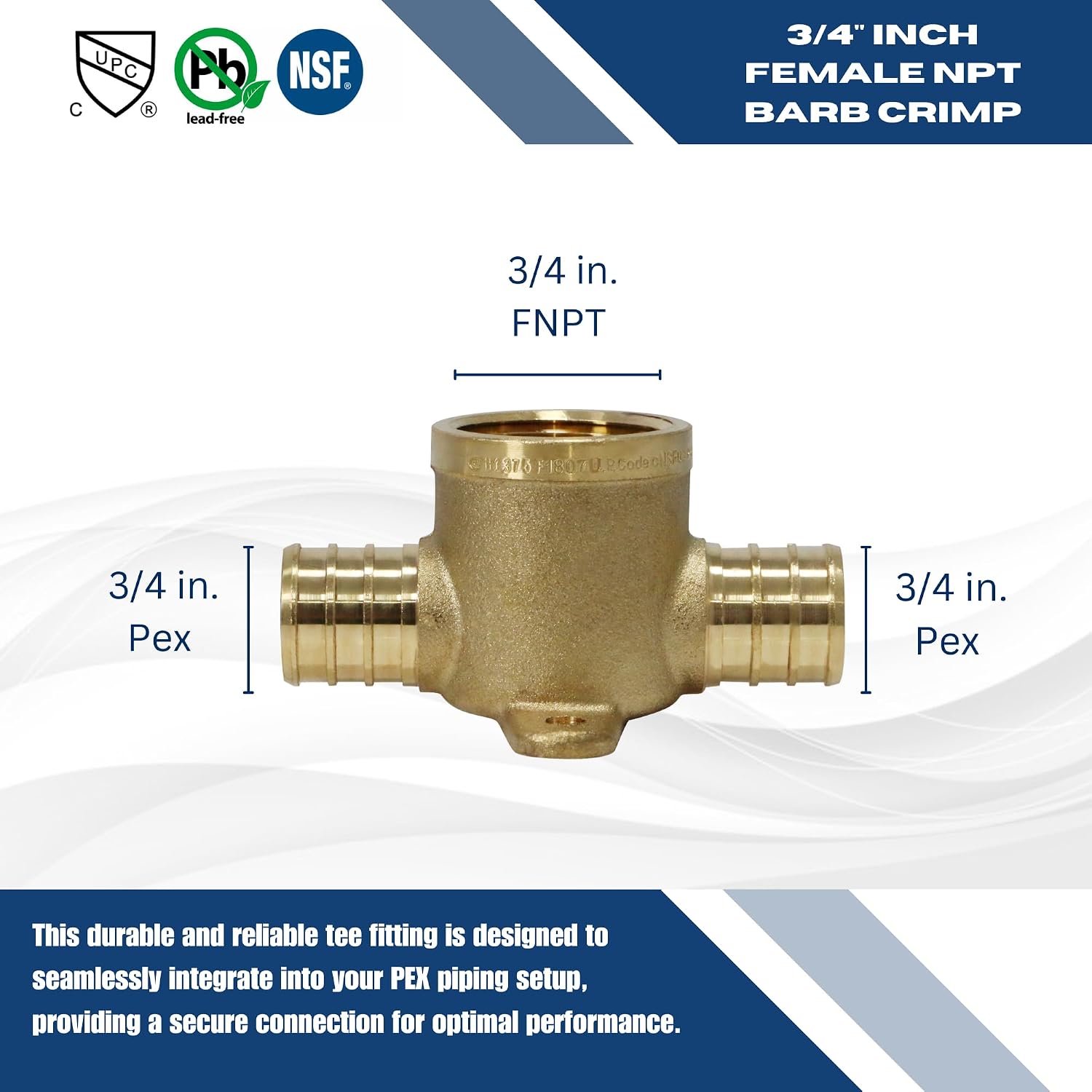XFITTING 10 Pieces 3/4" Pex Female Tee Drop Ear, Brass Crimp Fitting - Brass, Pex B