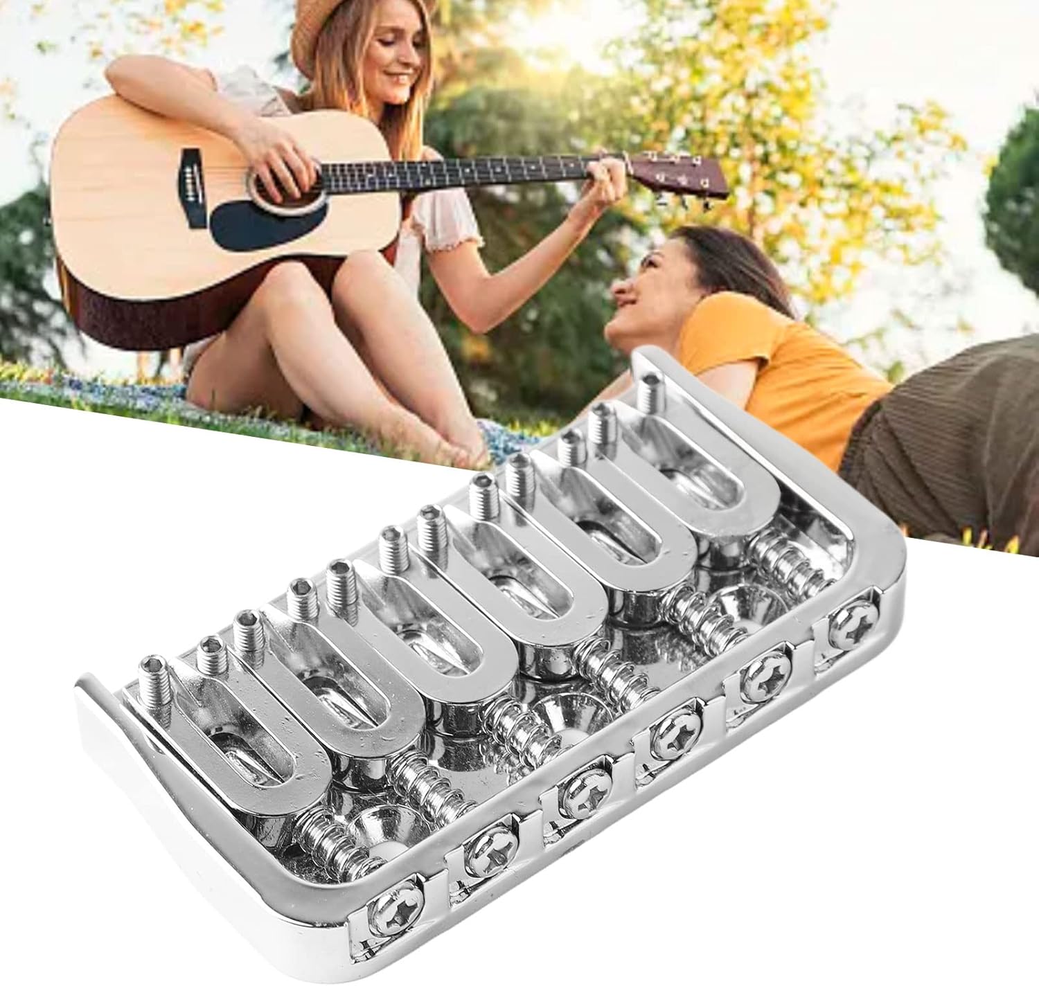 Chrome Electric Guitar Bridge, 7cm / 2.76in Fixed, Replacement for Strat, Tele