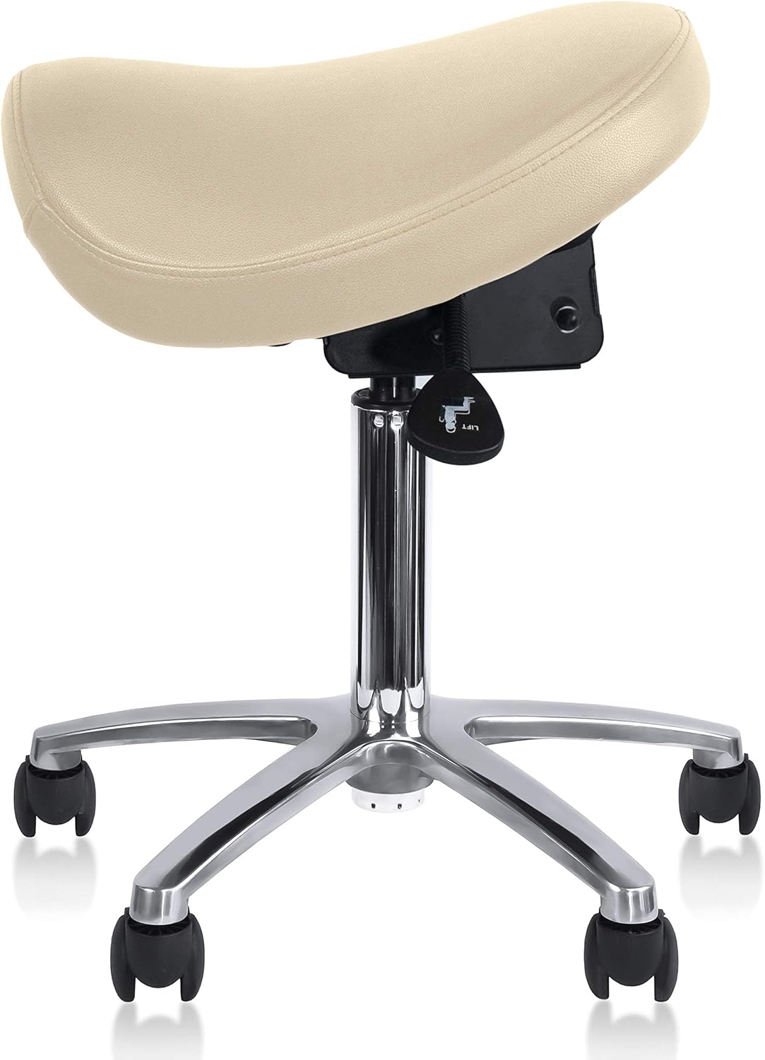 2xhome Ergonomic Saddle Stool | Backless Rolling Office Task Chair with Adjustable Height and Tilt | PU Leather, Foam Padded Seat for Drafting, Medical, Dental Use, Beige, Single, Set of 1