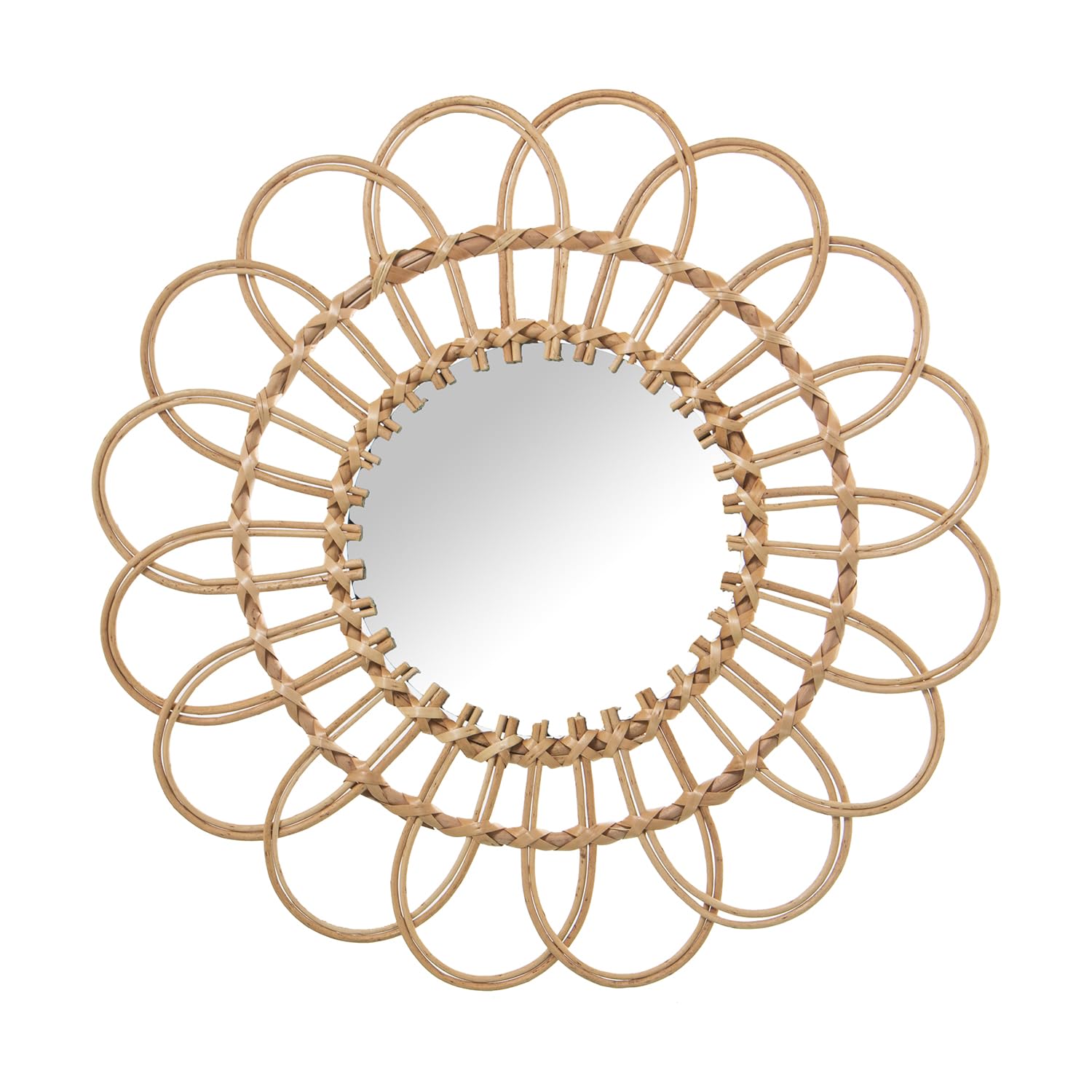 Miroir mural rond en osier tressage naturel et epaisseur 2 cm