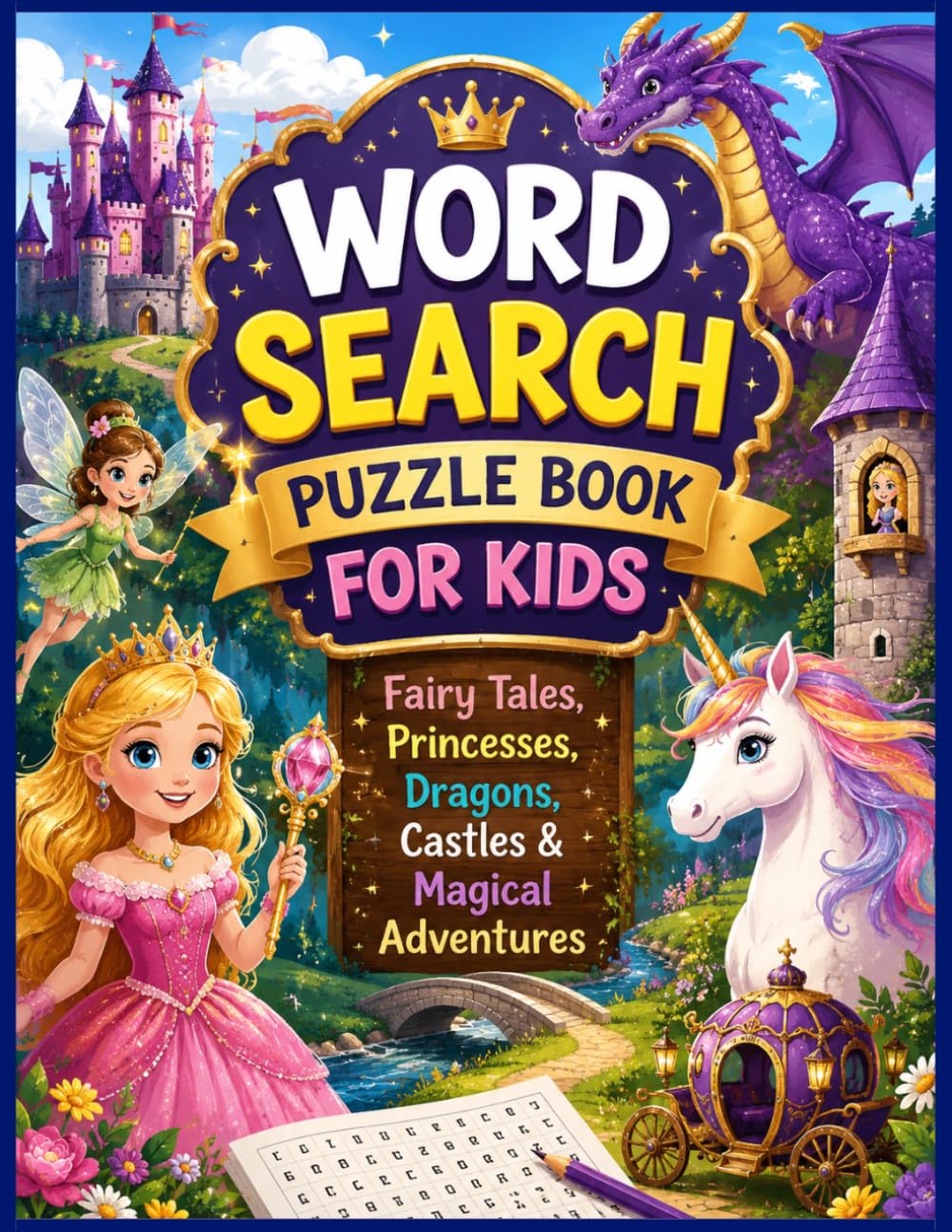 Word Search Puzzle Book for Kids: Fairy Tales, Princesses, Dragons, Castles & Magical Adventures: Fun and Easy Word Search Puzzles