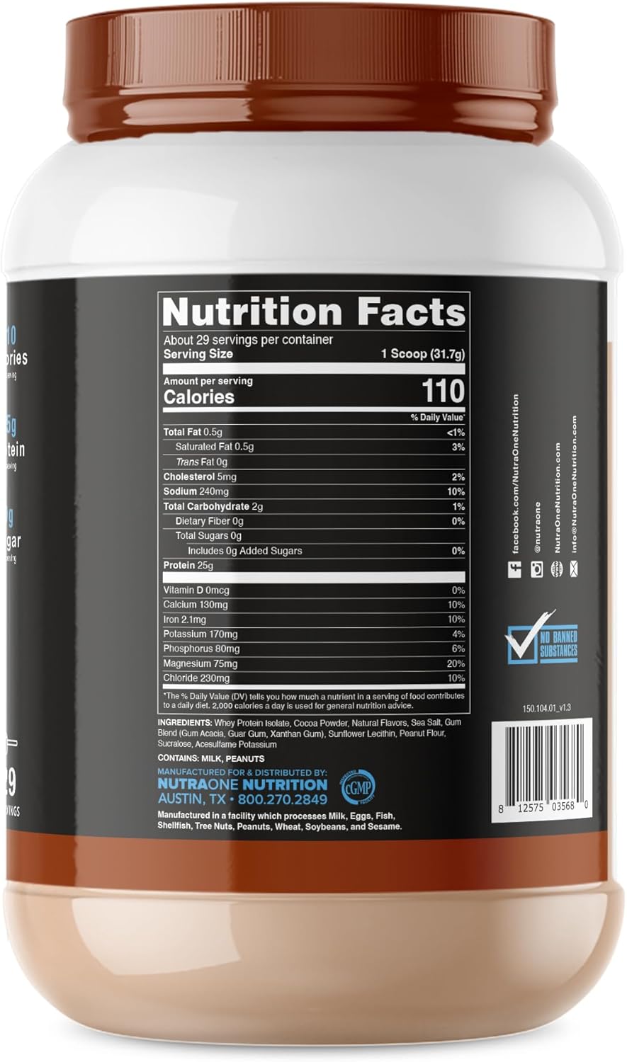 NutraOne IsolateOne Whey Isolate Protein Powder 100% Pure Whey Isolate Powder (Chocolate Peanut Butter - 29 Servings)