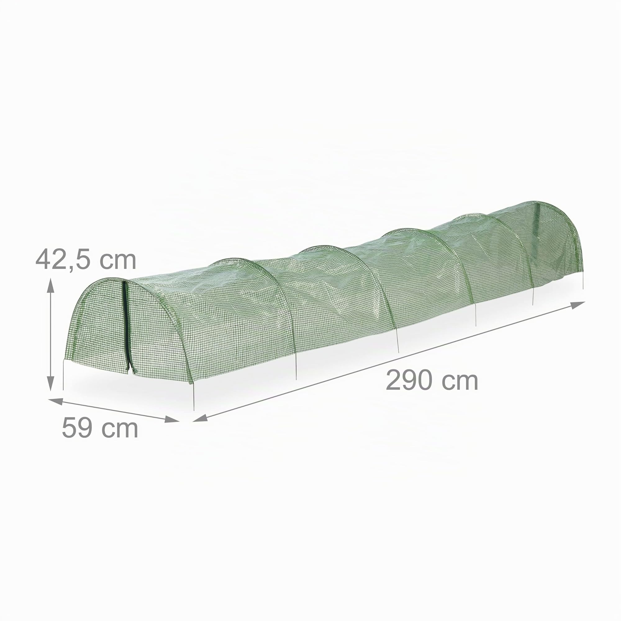 Relaxdays Tunnel de Croissance Pliable avec Fermetures éclair, 2,9 m de Long, Contre Les parasites et Les Oiseaux, Vert