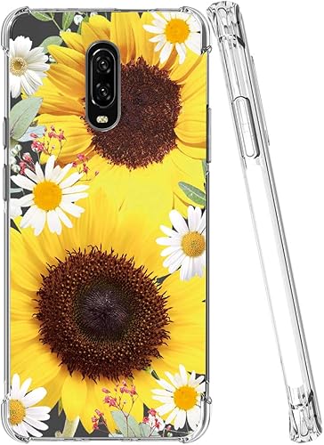 Funda diseñada para Oneplus 6T, bonita funda One Plus 6T, delgada, a prueba de golpes, transparente, suave, flexible, TPU para Oneplus 6T (girasol)