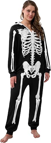 Miniatura 6 de Spooktacular Creations Pijama de esqueleto de Halloween, disfraz de esqueleto para adultos, overol de una pieza para mujer, fiesta de cosplay