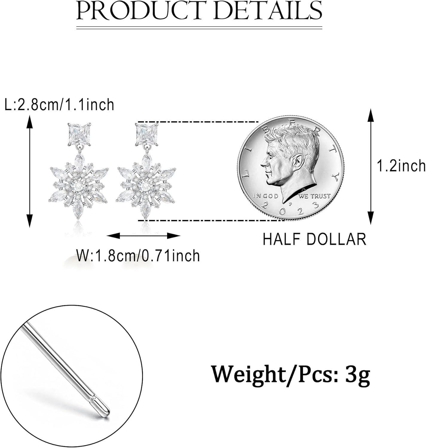 EVER FAITH Holiday Party Accessory White Cubic Zirconia Elegant Winter Flower Snowflake Stud Earrings Christmas Jewelry Gifts for Women - Image 7