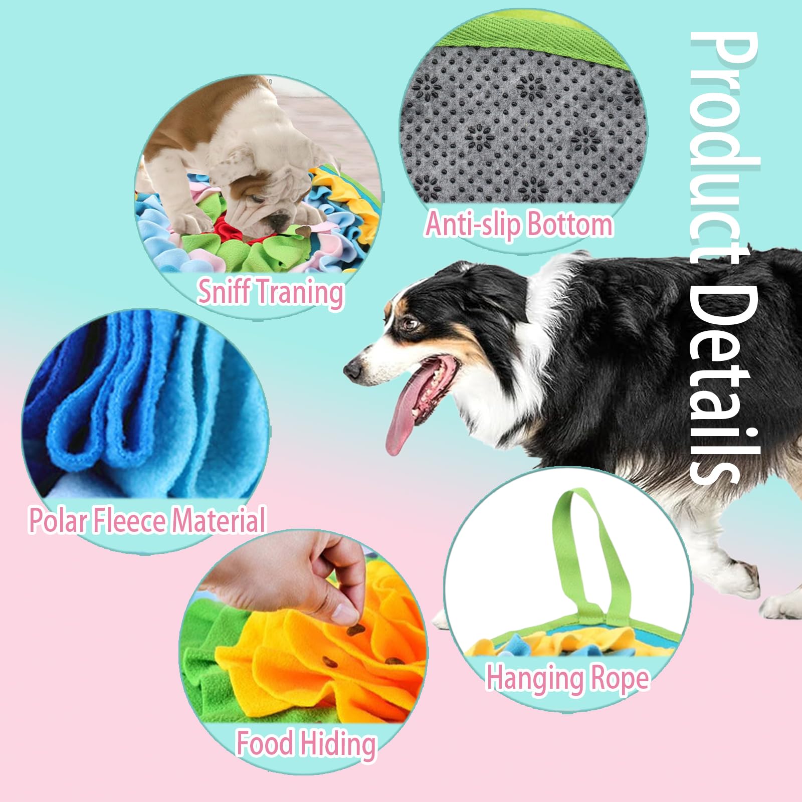 Tapete de olfateo para perros, tapete de alimentación lenta para perros con cuerda para colgar, comedero de rompecabezas para perros, dispensador de comida para mascotas, tapete para perros