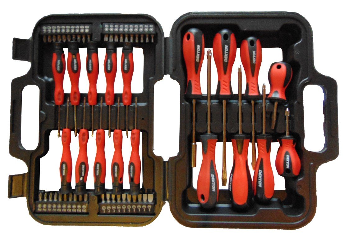 Dekton 58pc Screwdriver and Bit Set - Srong Blow Molded Storage Case with Carry Handle, Red - Image 3