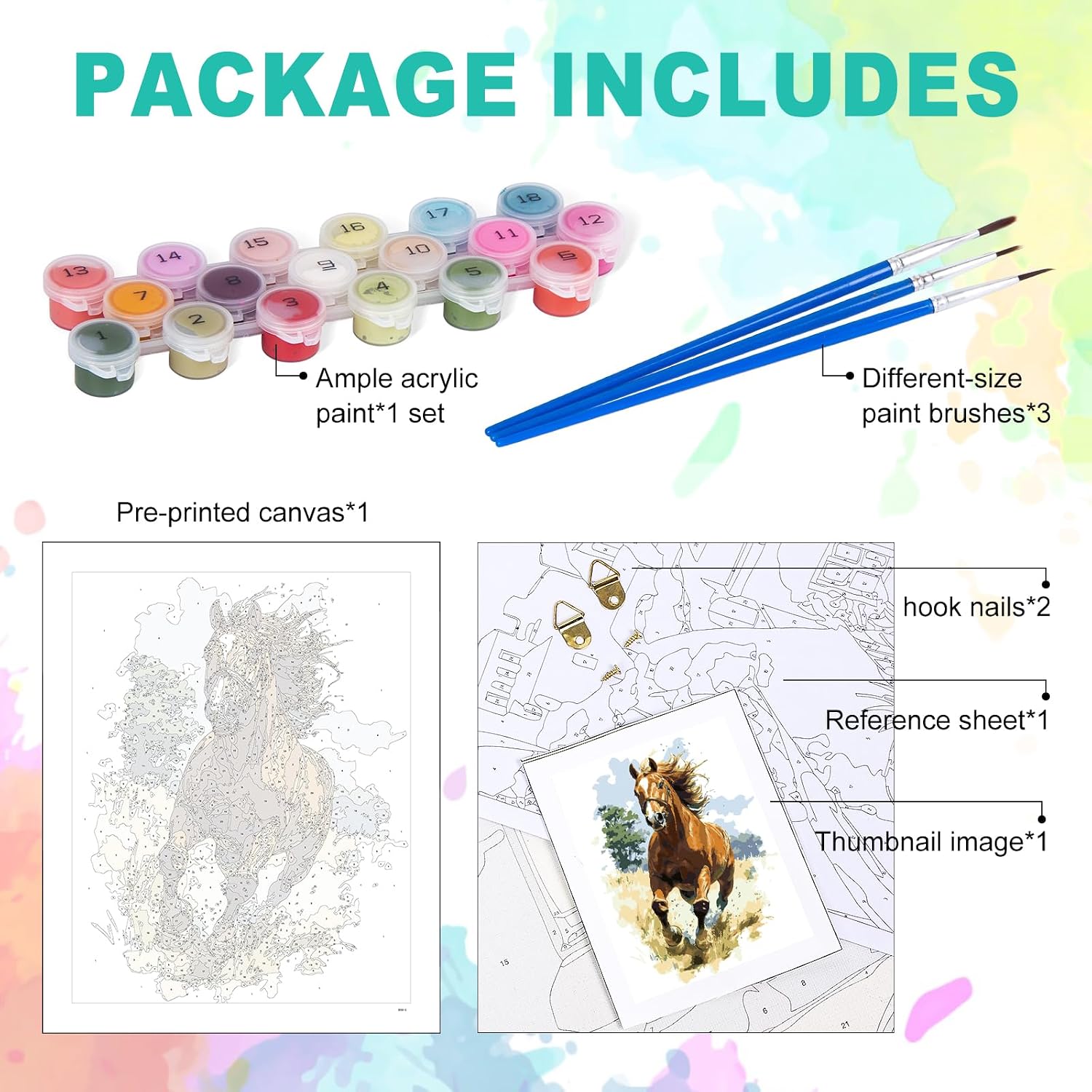 GEEHEIY Paint by Numbers Kit for Adults, Running Horse Painting, 16x20 Inch image 4