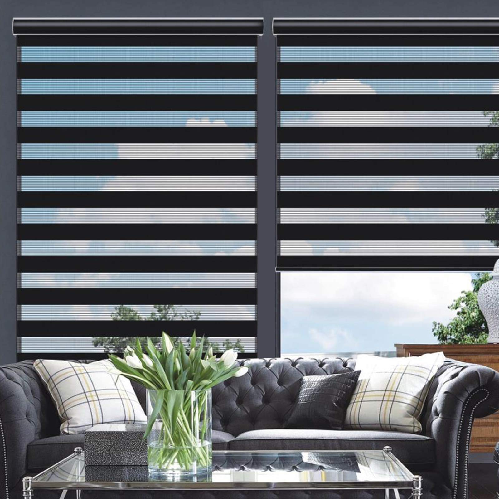 Changshade Cordless Zebra Blinds for Windows, Modern Dual Layer Zebra Blinds with Light Filtering & Privacy Control,Easy Install Zebra Blinds for