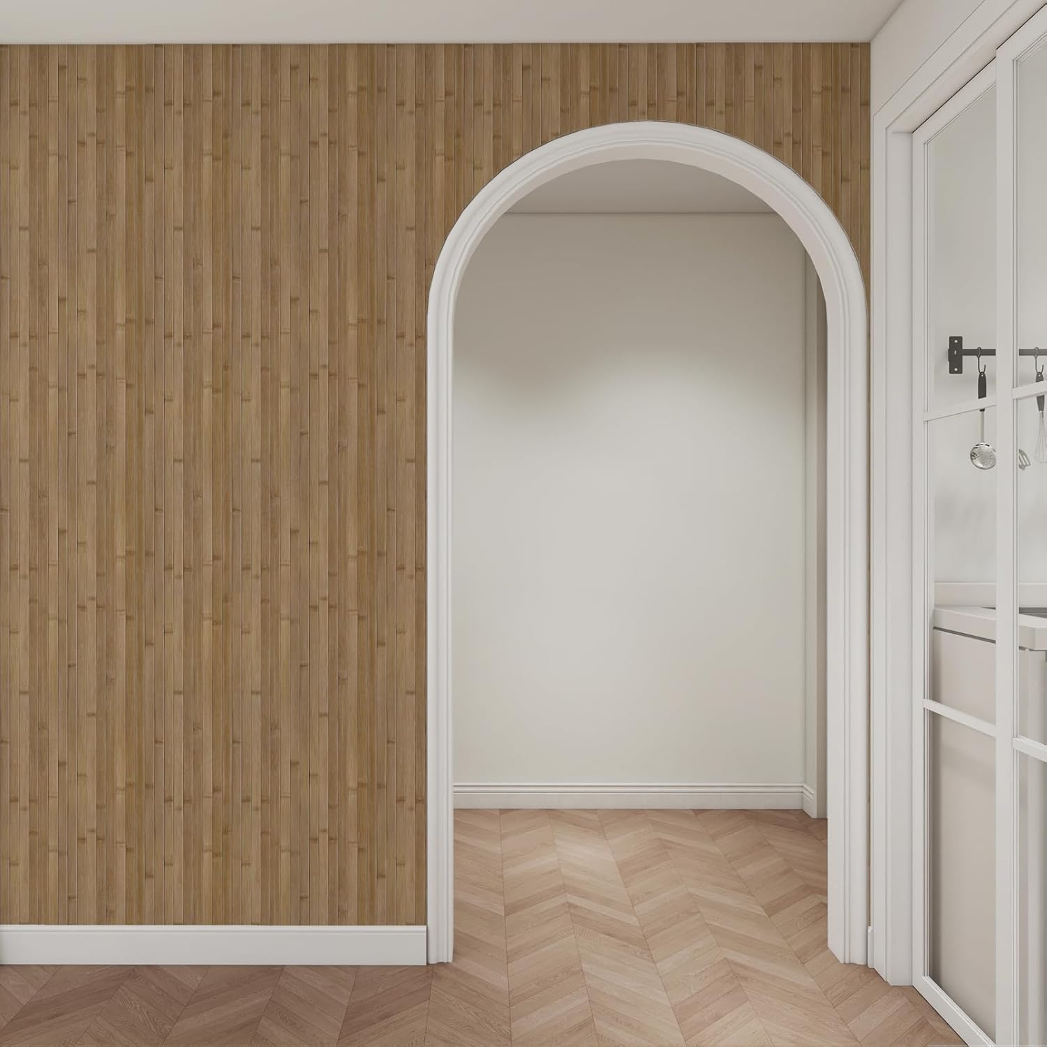 Pole Wrap Bamboo Striped Peel and Stick Wallpaper Textured Faux Wood Contact Paper 17.3'' x 120'' Rustic Bamboo Slat Self Adhesive Removable Wall Paper for Bedroom Living Room-Light-carbonized