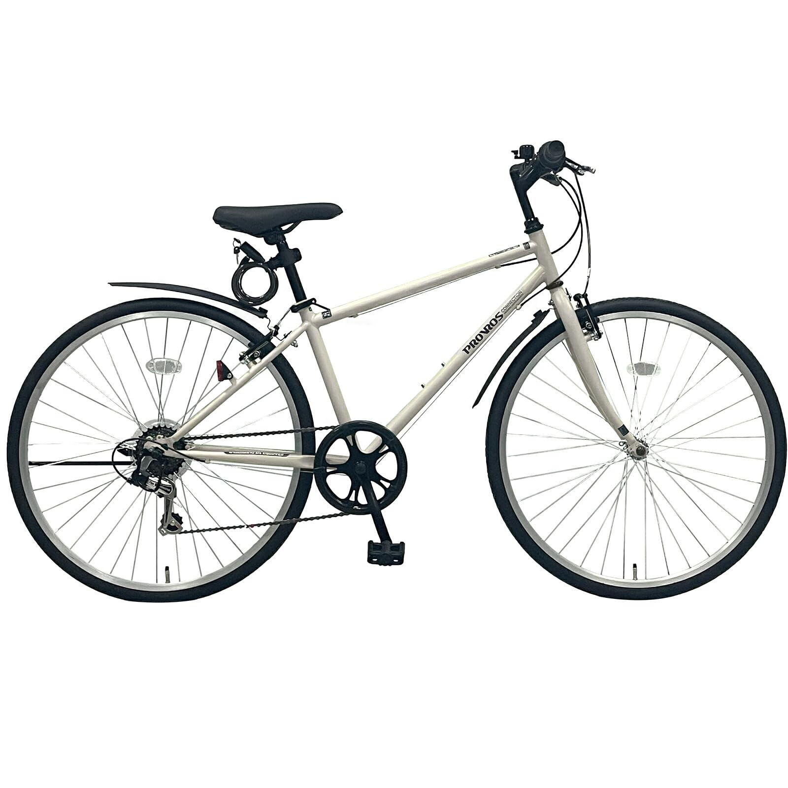 PROVROS P-701 Cross Bike, Bicycle, 26 Inches, Shimano 6 Speed Gear, Mud Flap, Front and Rear Fender, LED Light, Wire Lock, Quick Release, Beginners, Lightweight, Work Commute, Street Riding, | 前後フェンダー LEDライト ワイヤー錠 付き クイックレリーズ 初心者 軽量 通勤 通学 街乗り【保証1年】 matte ivory white