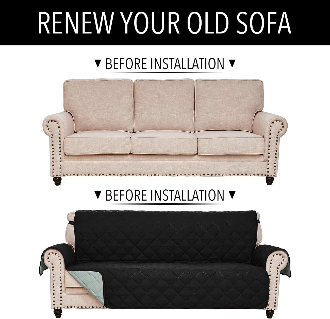RHF Diamond Cover for Extra-Wide Couch, Sofa Cover, Oversize Sofa Slipcover,Extra-Wide Couch Cover for Dogs, Couch Slipcover, Double Diamond,Machine Washable (Sofa-Extra Wide:Mat Black/Grey)