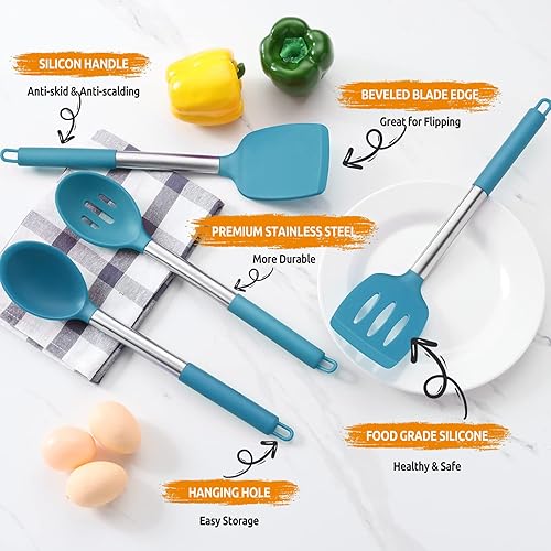 Miniatura 4 de E-far - Juego de 4 utensilios de cocina de silicona para utensilios de cocina antiadherentes, espátula ranurada resistente al calor y no tóxica,