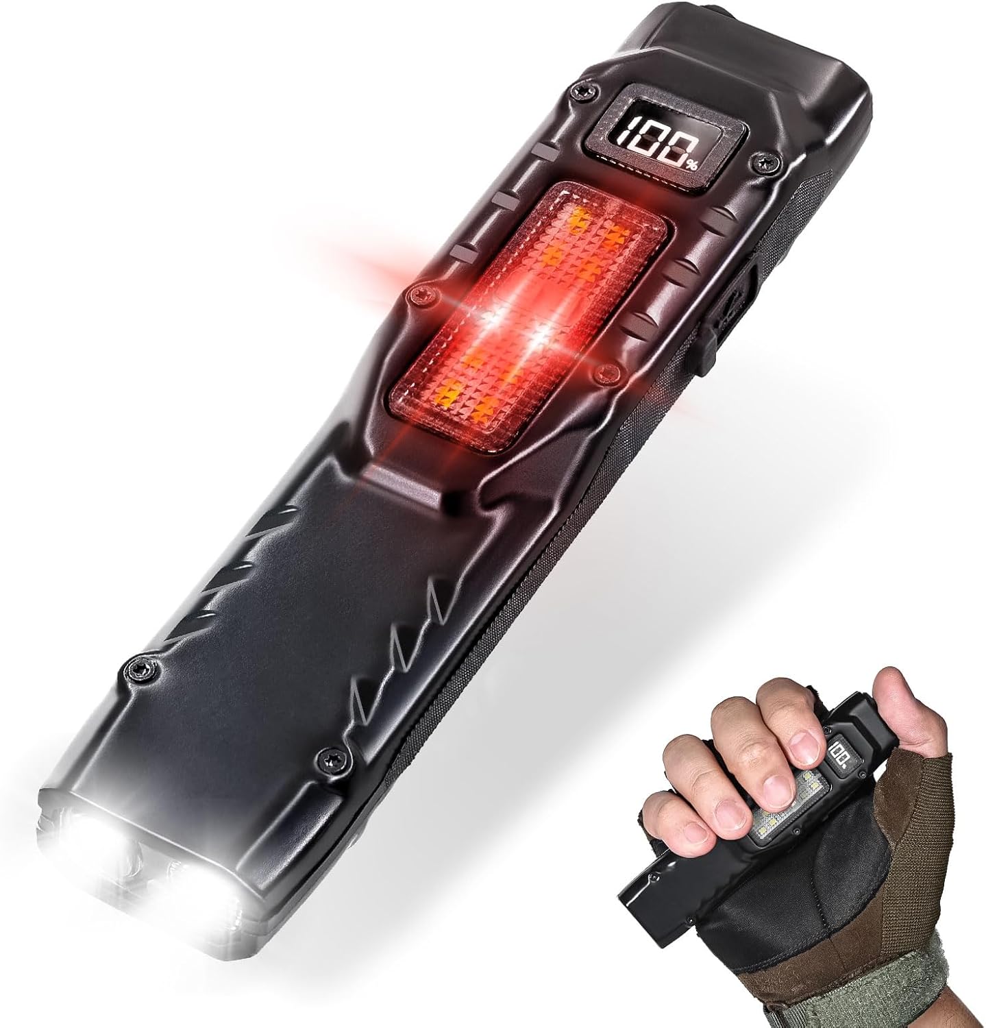 Linterna táctica EDC, linterna plana recargable de 1100 lúmenes con pantalla digital, linterna LED ligera para transporte diario, linterna de