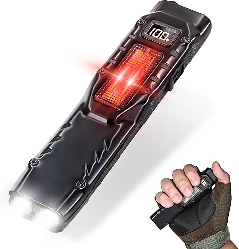 Linterna táctica EDC, linterna plana recargable de 1100 lúmenes con pantalla digital, linterna LED ligera para transporte diario, linterna de