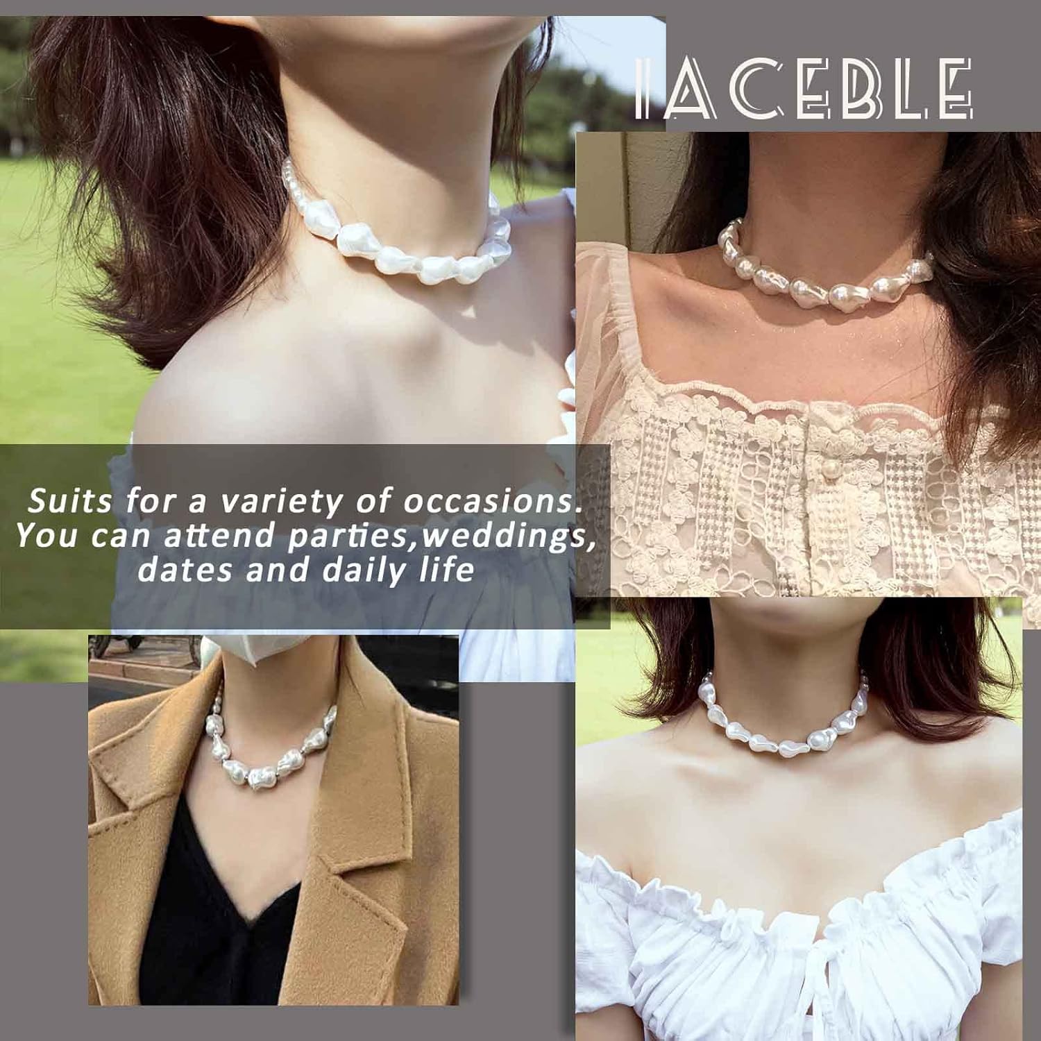 Vintage Baroque Pearl Choker Necklace Large Pearl Statement Collar Necklace Short Pearls Strand Necklace Chain Bridal Weddings Jewelry for Women - Image 6